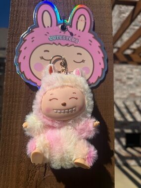 NWT Cutester Pink and White Plush Faux Fur Lafufu Tie Dye Keychain